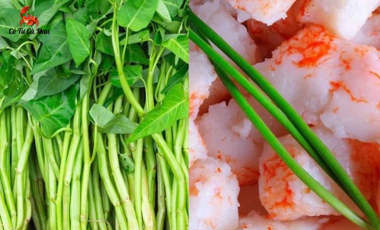 Cháo ghẹ nấu với rau muống